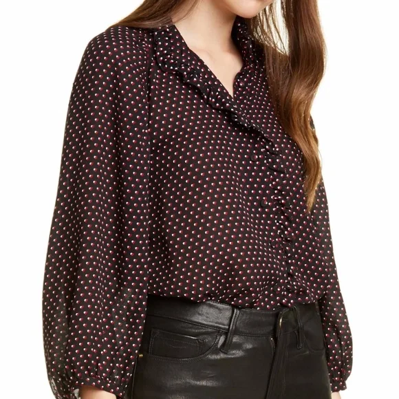 NWT FRAME Grace Heart Print Ruffle Trim Silk Top - Picture 2 of 5